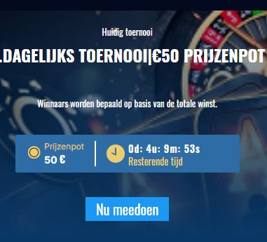 Dagelijks casino toernooi met een prijzenpot van €50