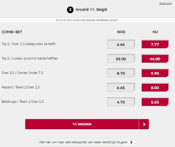 Kroatië vs België odds boost Betcenter