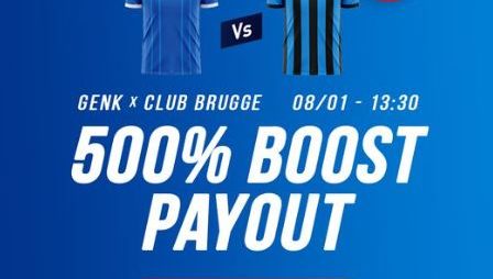 500% boost uitbetaling op Genk vs Club Brugge