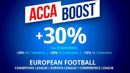 30% boost on European football (CL/EL/ECL)