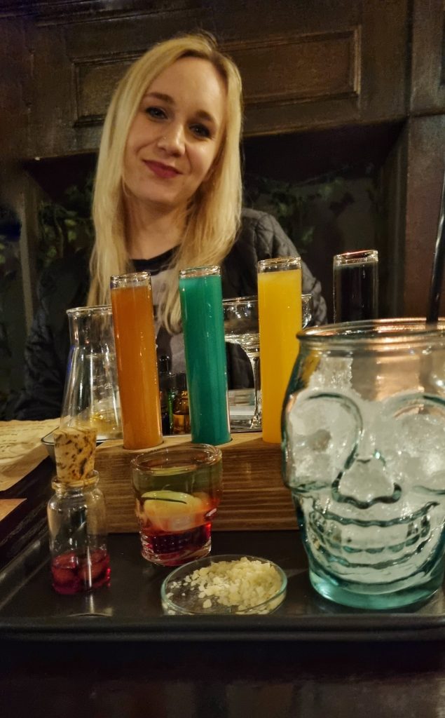 Amy enjoying the presentation of the Harry Potter themed Cocktail Making Experience