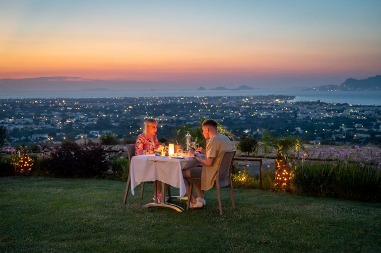 Having Dinner at Lofaki with a beautiful view behind us