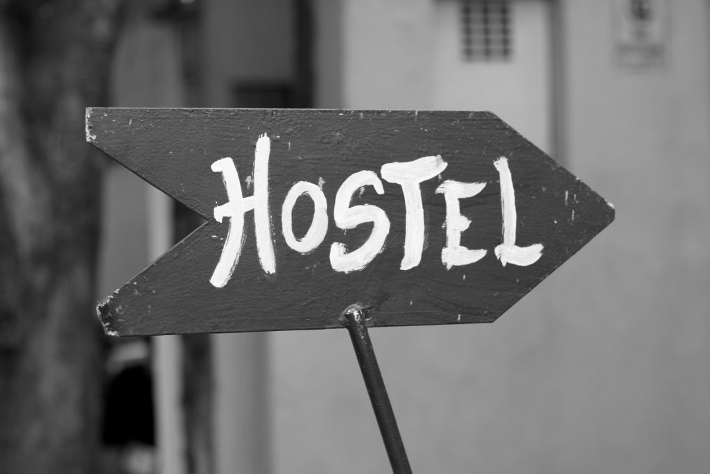 Sign pointing to where the hostel is located