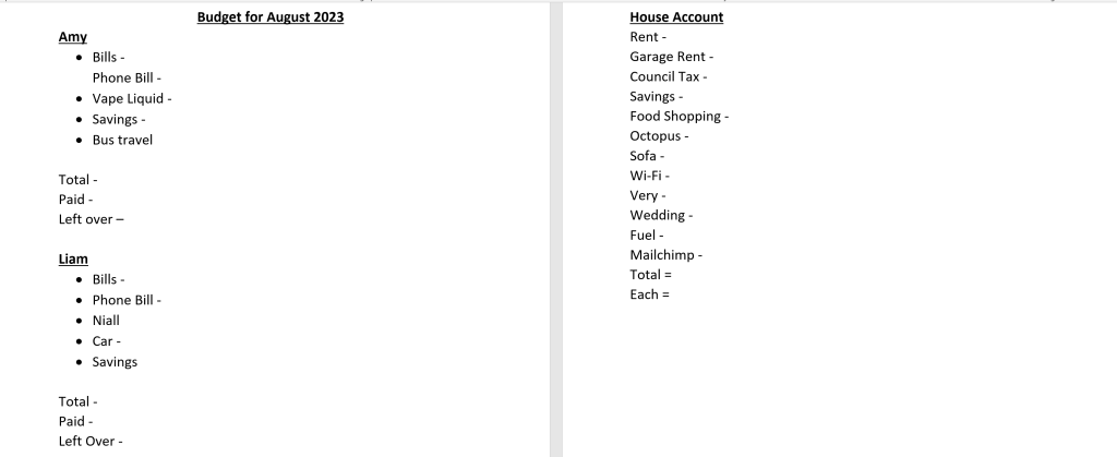 budget plan for you to keep track of your money.