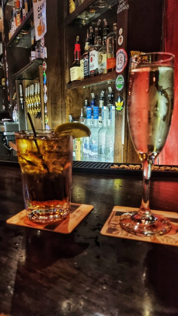 When we spent NYE in New York, we decided to bar crawl our way to the port. This photo shows our drinks at one of the stop offs.