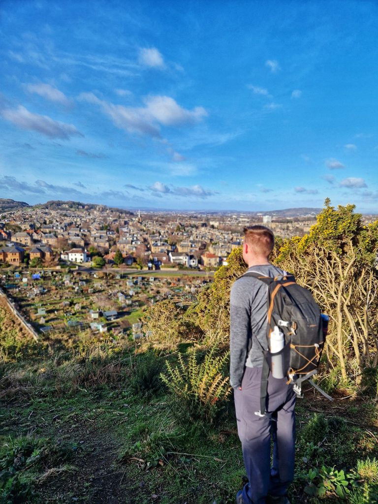 Liam enjoying the view from when we were hiking the 7 hills of Edinburgh.