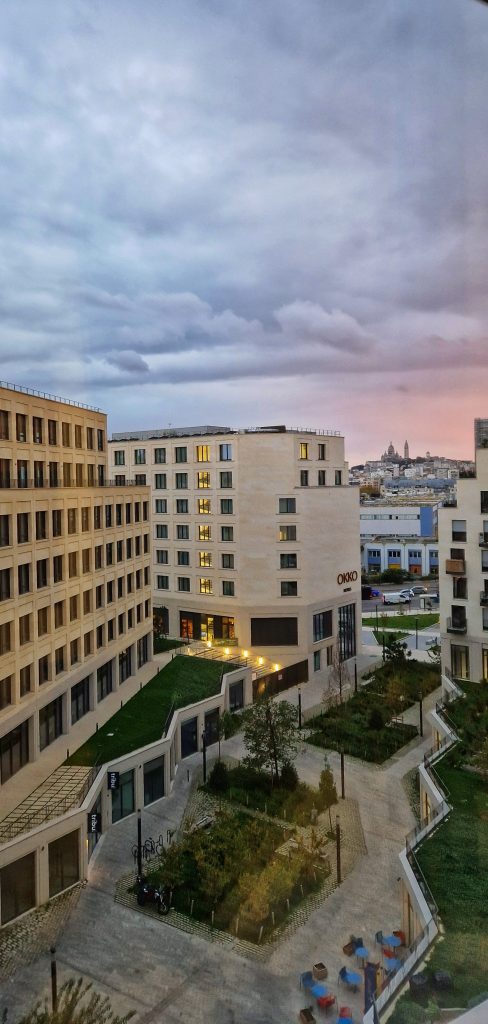 View from the dorm room at UCPA Sport Station Hostel in Paris.