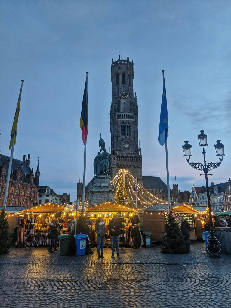 Bruges Belgium Christmas Market all lit up at night