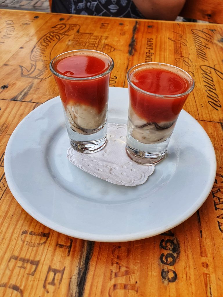 Bloody Mary Oyster Shots.