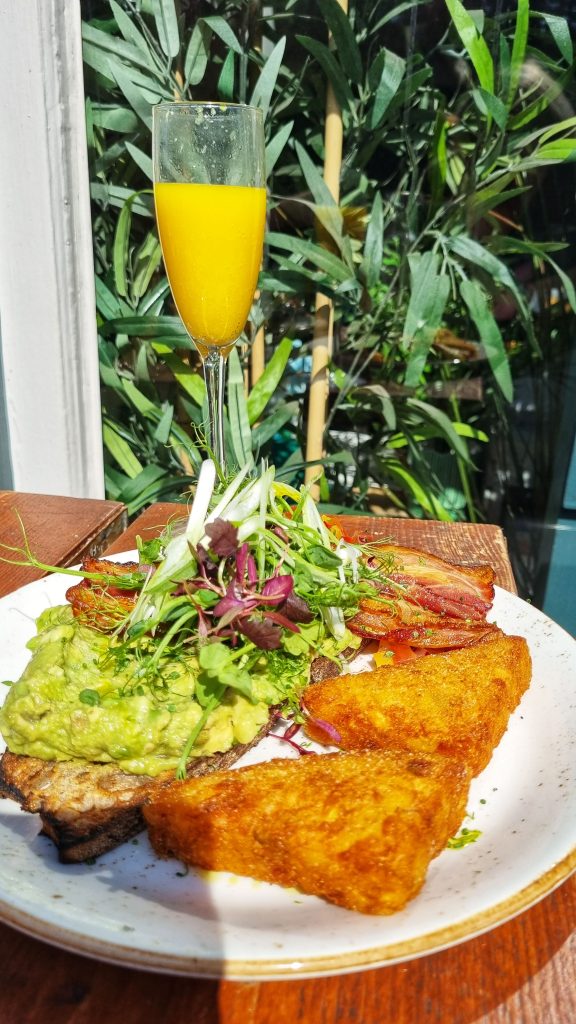 Tasty brunch in Edinburgh with a mimosa.