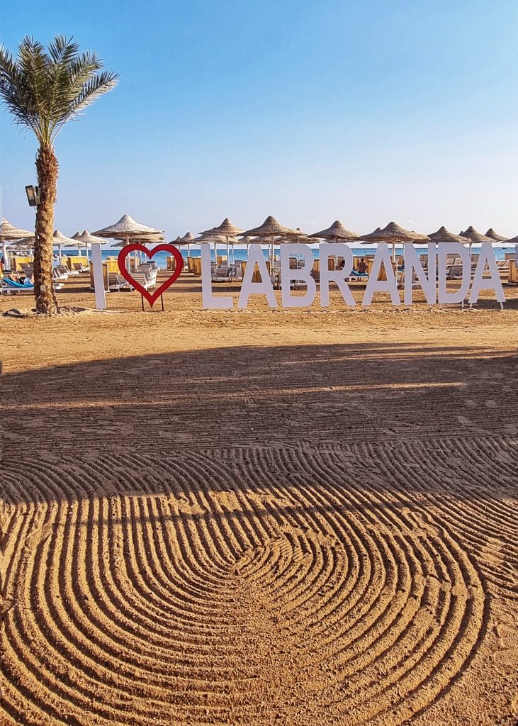 I love Labranda sign on the private beach of Labranda Royal Makadi.