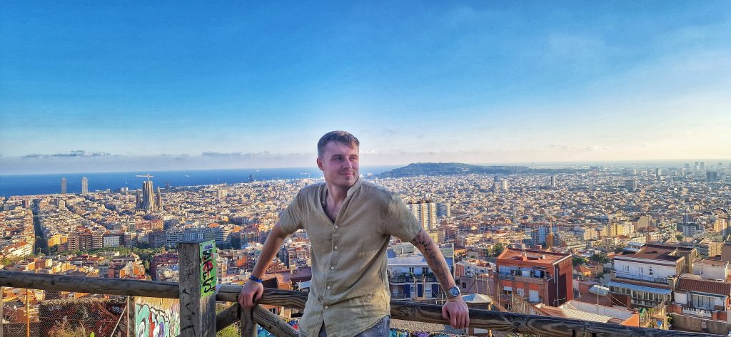 Liam enjoying the viewpoint from Carmen bunkers where you can even see La Sagrada Familia in the distance.