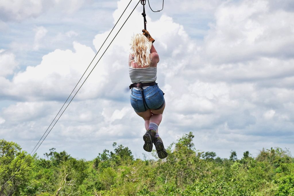 Amy ziplining through the Mexican jungle