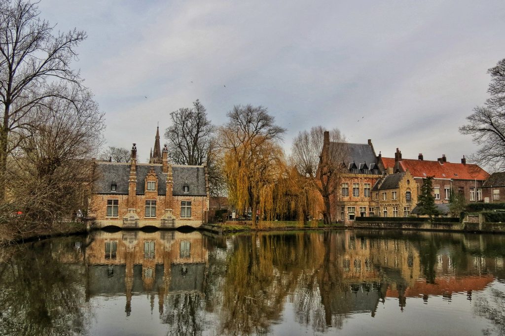 Minnewater Lake, otherwise known as the lake of Love in Bruges, Belgium.