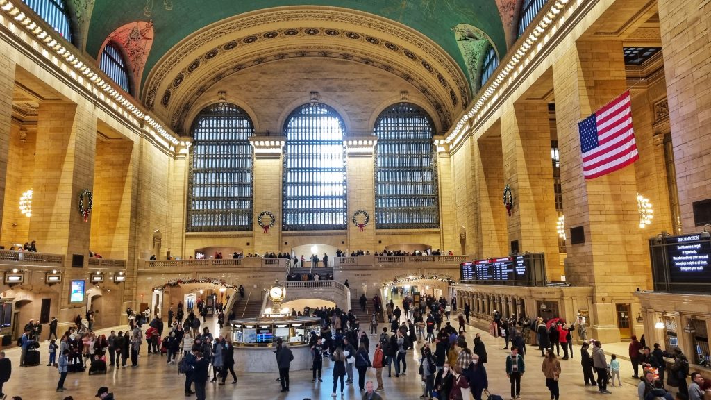 Busy Grand Central Station as travellers make their way to where they need to be.