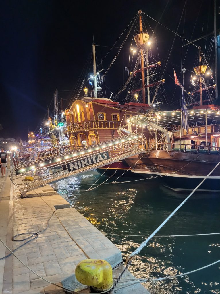 View of the boats down Kos waterfront.