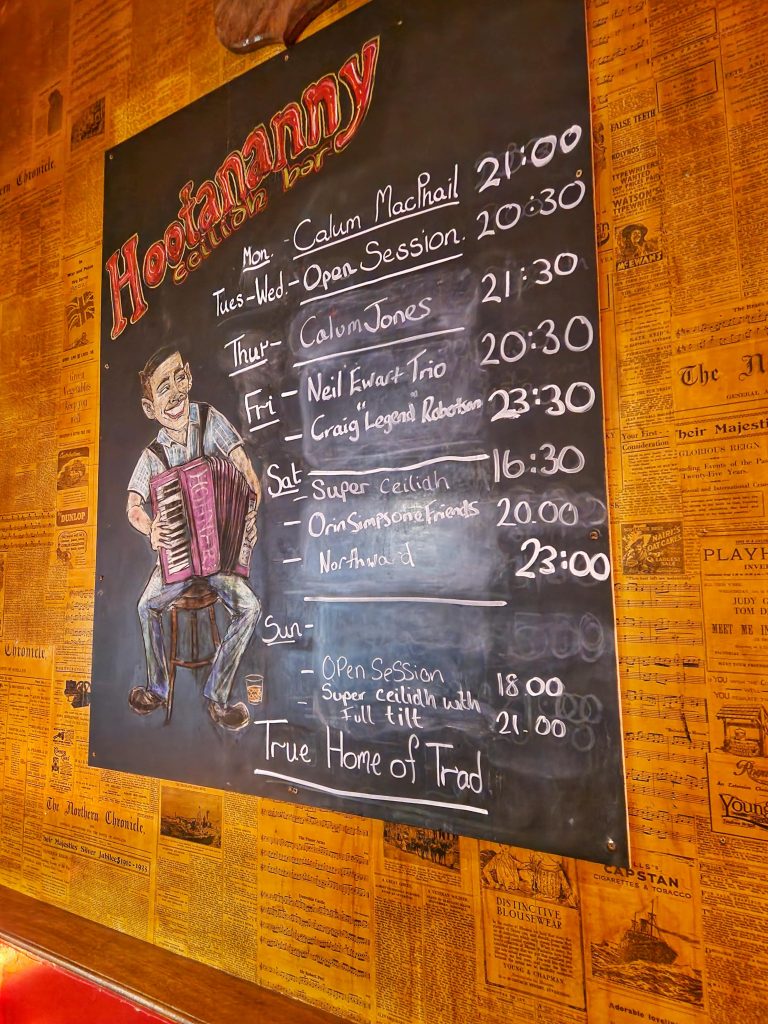 Board from Hootenannys showing the different events at the time the photo was taken.