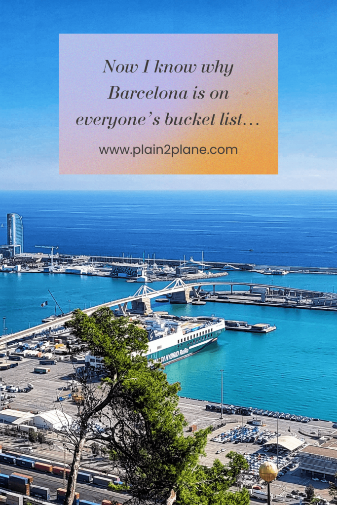 Picture of Barcelona's marina with a quote caption over it stating 'Now I know why Barcelona is on everyone's bucket list'