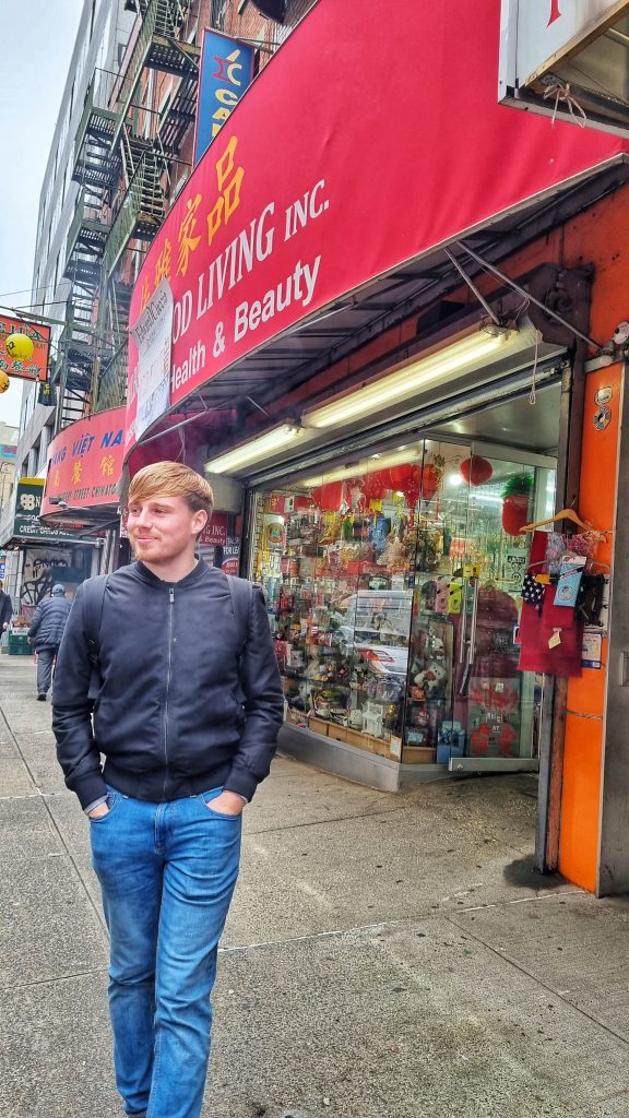 Liam strolling through Chinatown enjoying the sights.