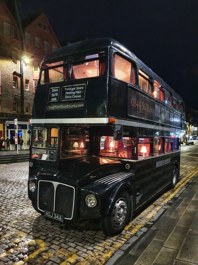 Edinburgh Ghost Tour Bus which looks a little like the Knight Bus from Harry Potter