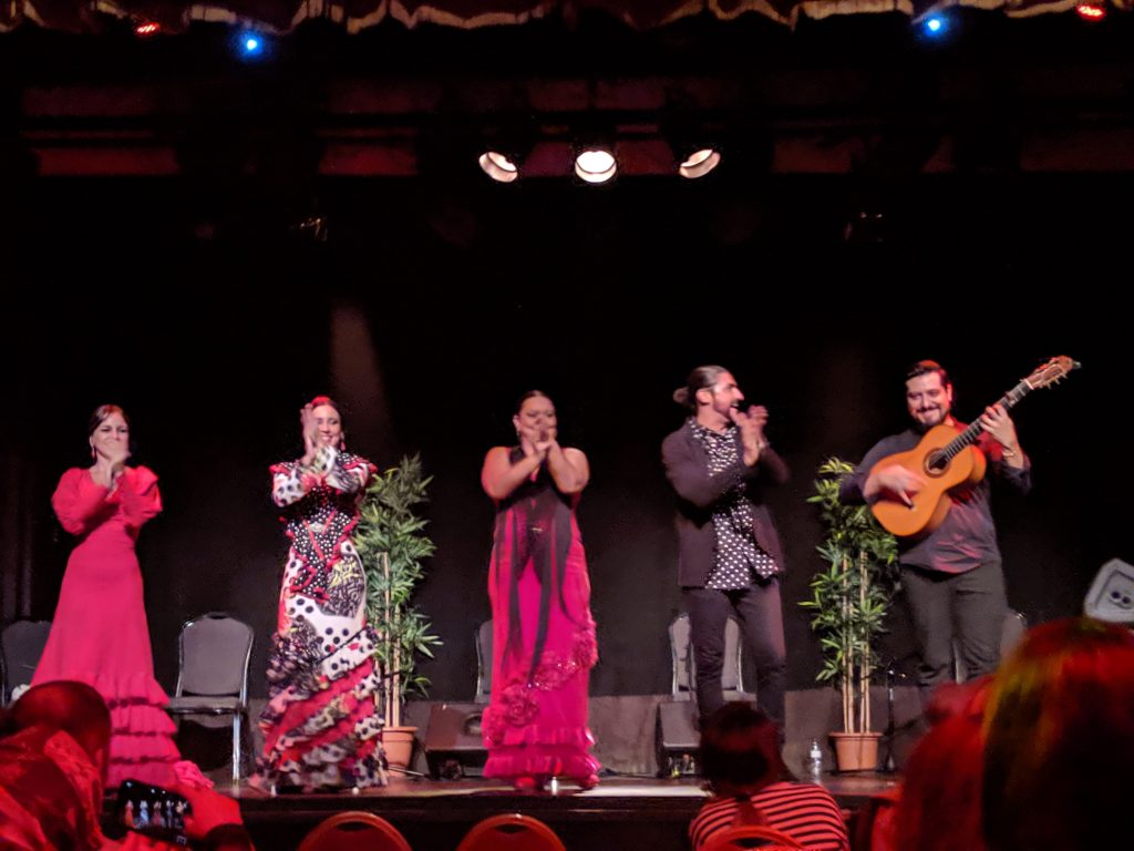 At the end of the Flamenco show where the dancers and musicians are doing their finale for the audience.