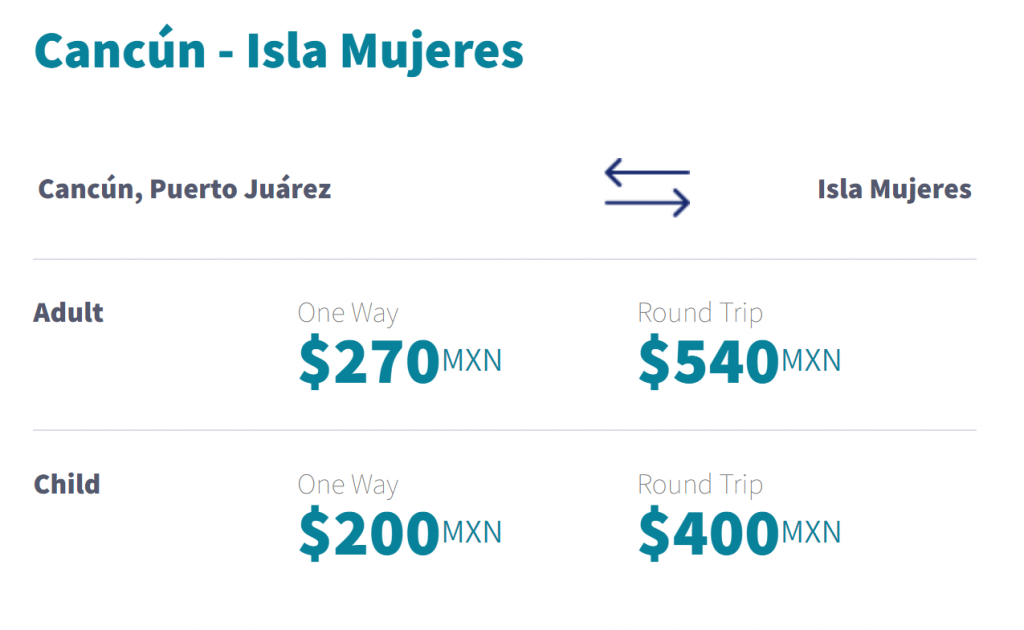 Ultramar Ferry Prices for Isla Mujeres
