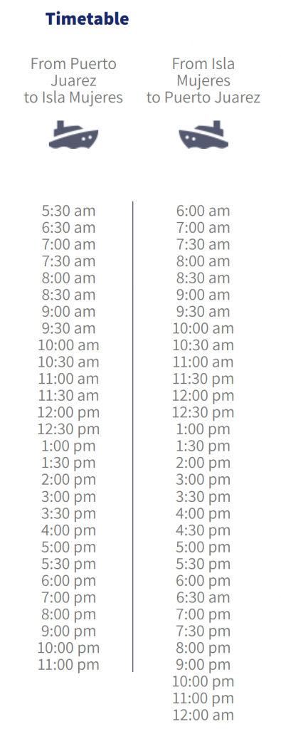 Ultramar Ferry timetable from Cancun to Isla Mujeres