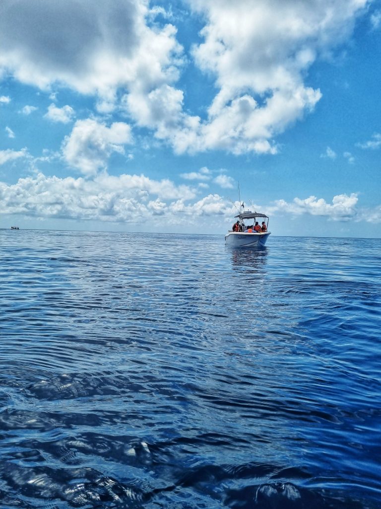 Boat out at sea between Isla Mujeres and Cancun