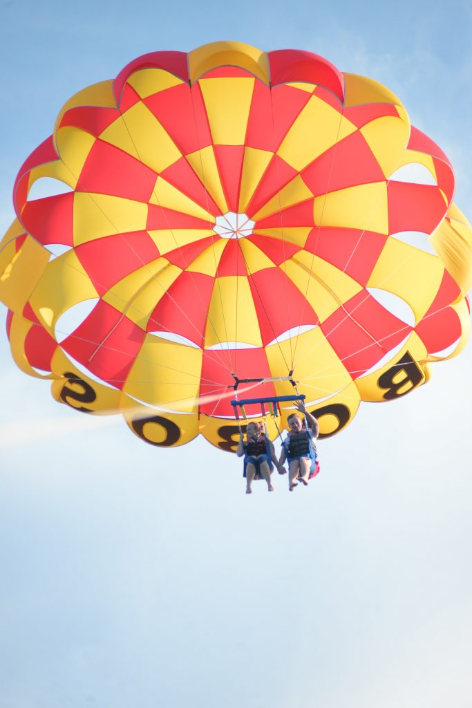 In the distance Amy & Liam parasailing 