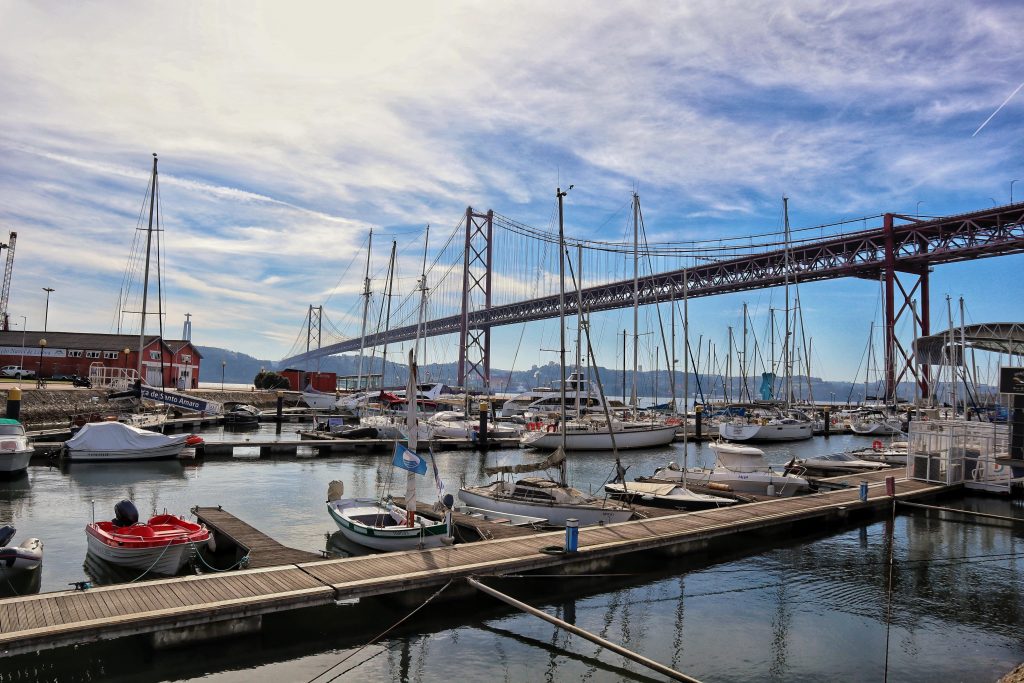 Lisbon Marina on a beautiful blue day, one of our favourite places to visit in Lisbon and well worth a visit if you're spending 2 days in Lisbon or longer.