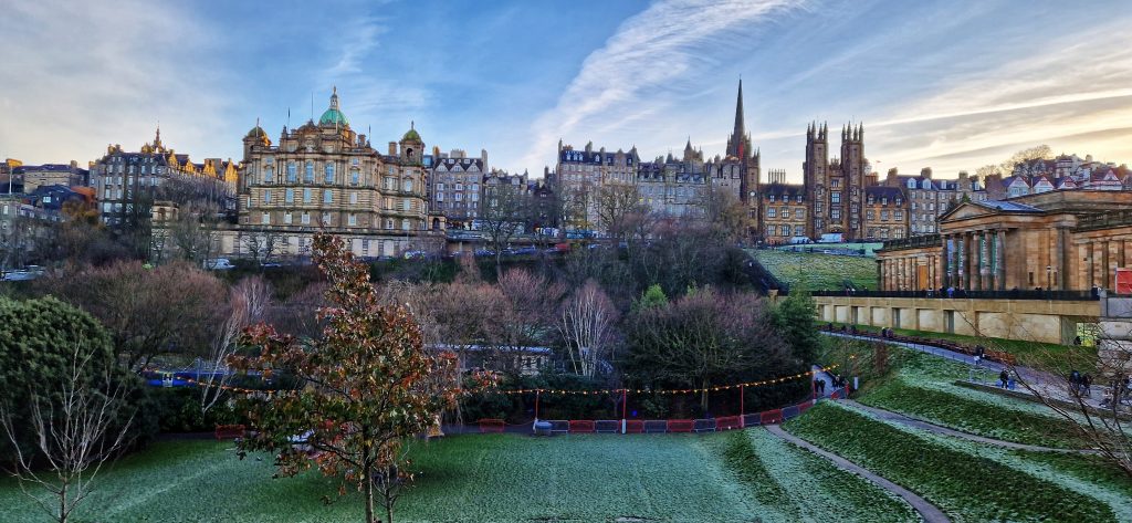 The gardens near the Christmas Markets covered in frost.