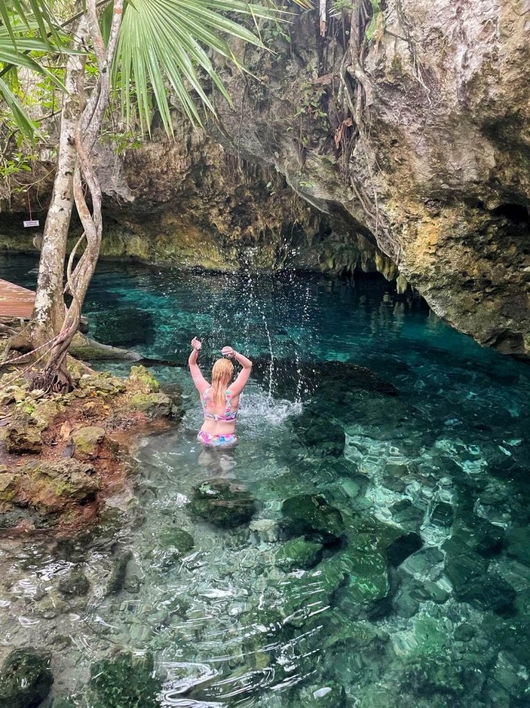Amy in one of the cenotes in Tulum.