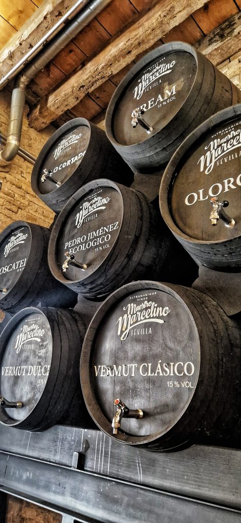 Barrels of different Sevillian wine that you can try. In this restaurant, it is pored straught from barrel to glass.