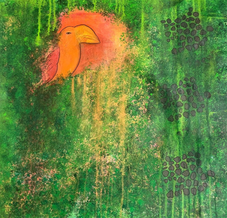 Bird in the forest - målning skapad av Agneta Selléus