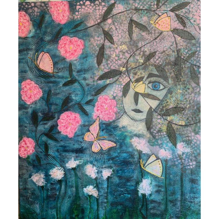 Butterflies in the garden of flowers - Orginalmålning av Agneta Selléus