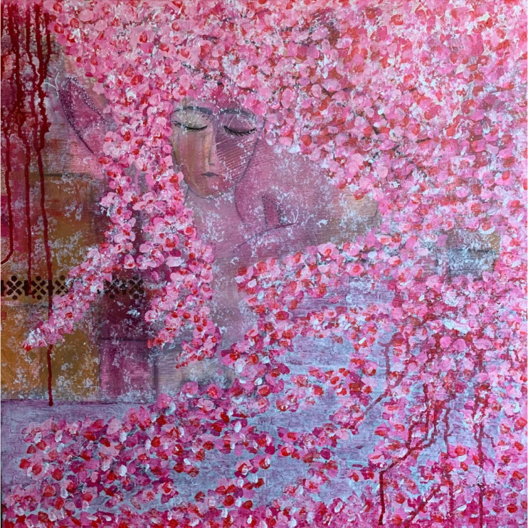 Cherry blossom woman - orginalmålning av Agneta Selléus