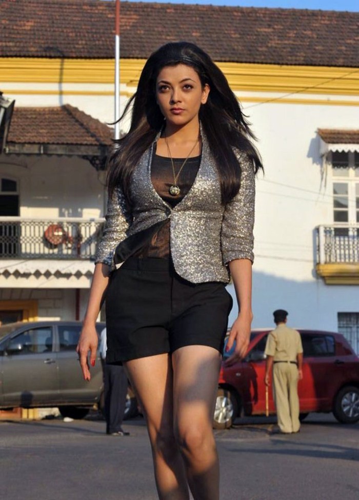 Kajal Aggarwal hot in shorts in a movie song shoot
