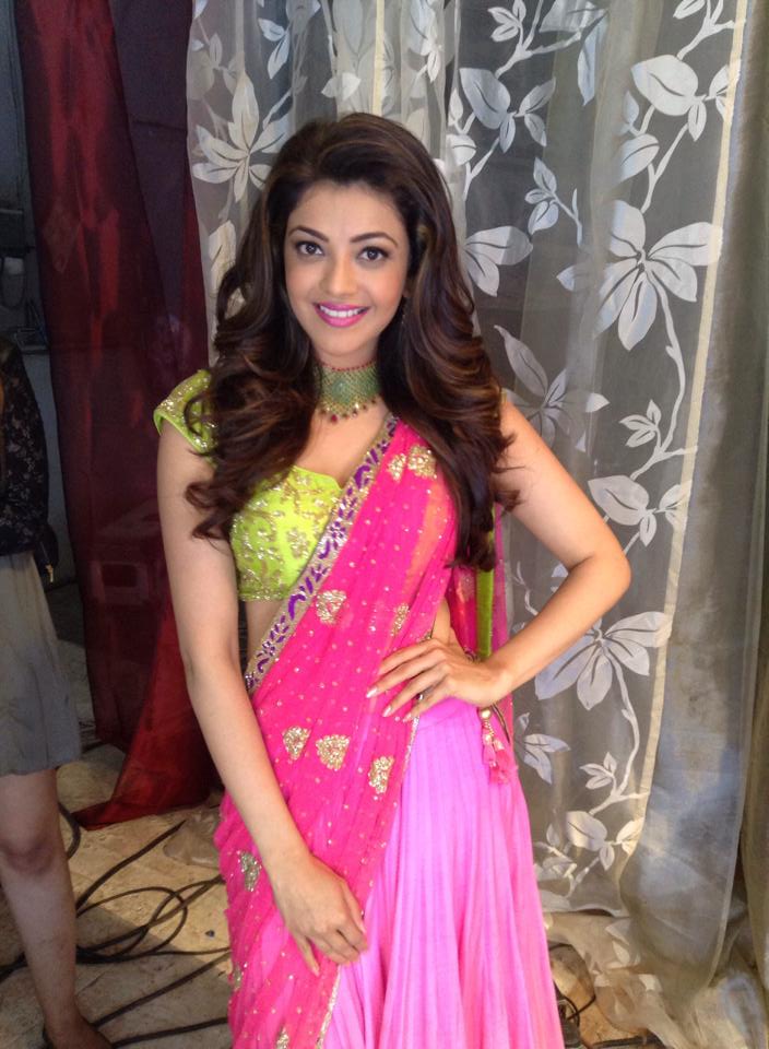 Kajal Aggarwal in pink half saree