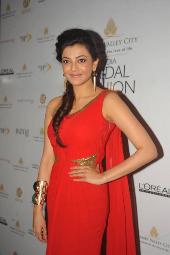 Kajal Aggarwal in red gown at a film function