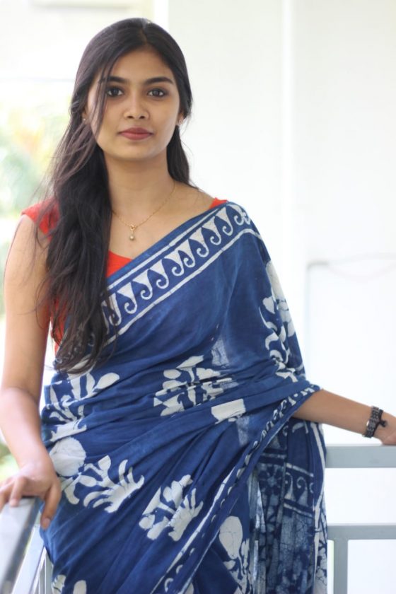 Tamil actress Ashna Sudheer in blue saree