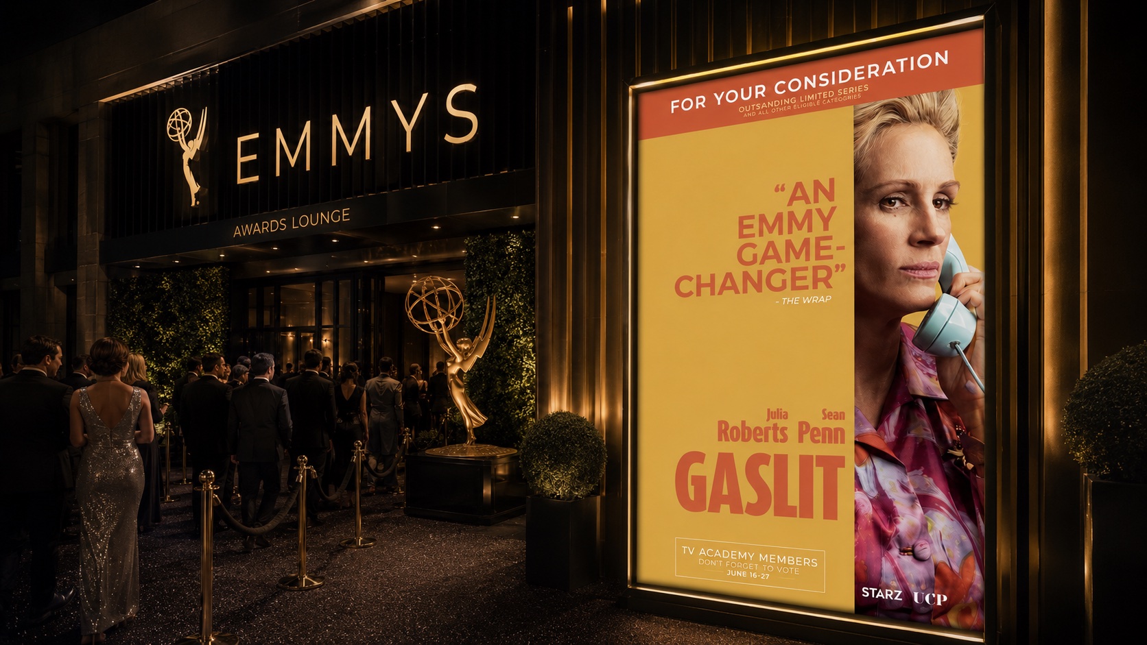 Gaslit For Your Consideration signage at the Emmys Awards Lounge entrance