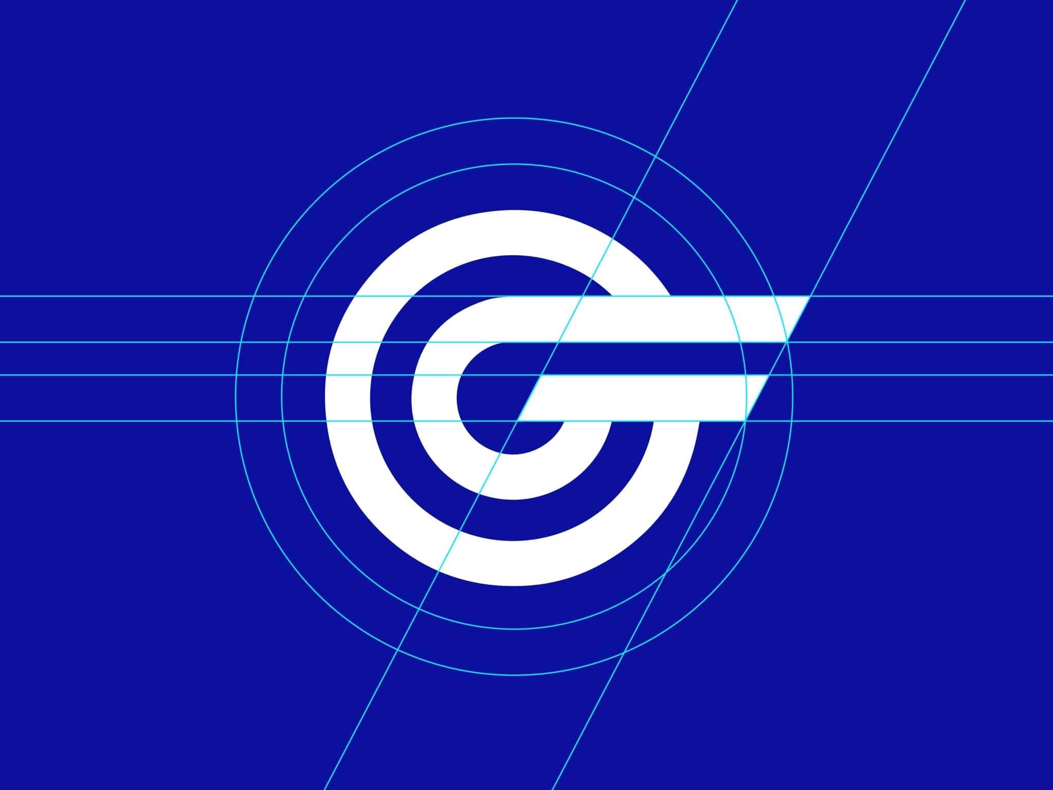 Greiwing logo construction grid on brand blue background