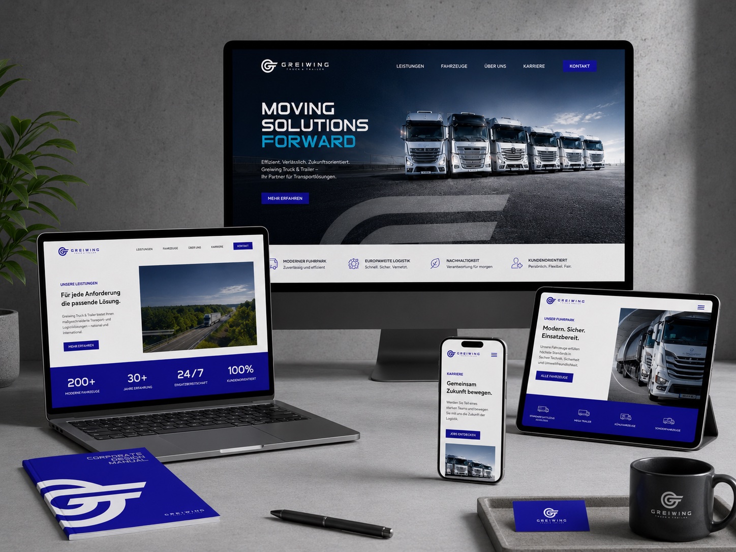 Greiwing website design shown across desktop, laptop, tablet and phone