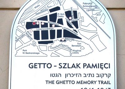 Memory trail sign - Podgorze, former Jewish ghetto, Krakow