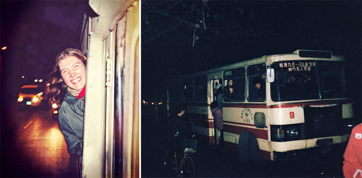woman on bus laughing travel memories from china