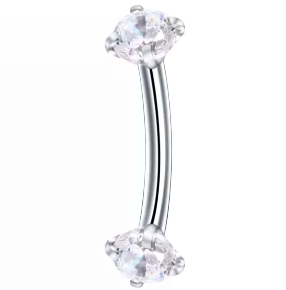 Steel banana bar with cz stone Posh Piercing