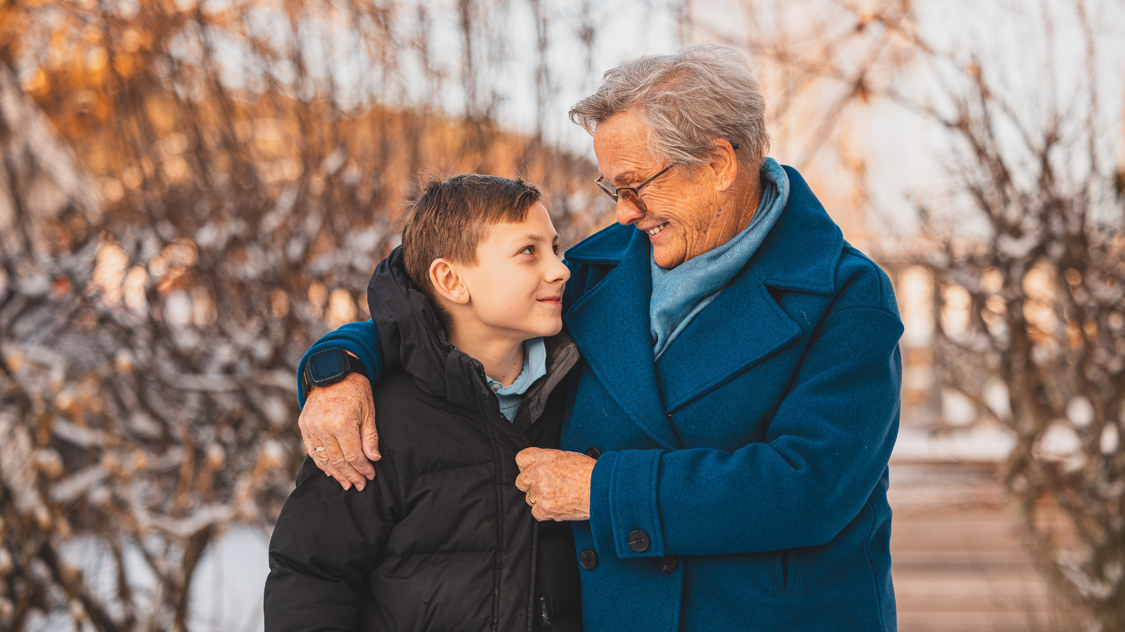 A young boy and an older woman.