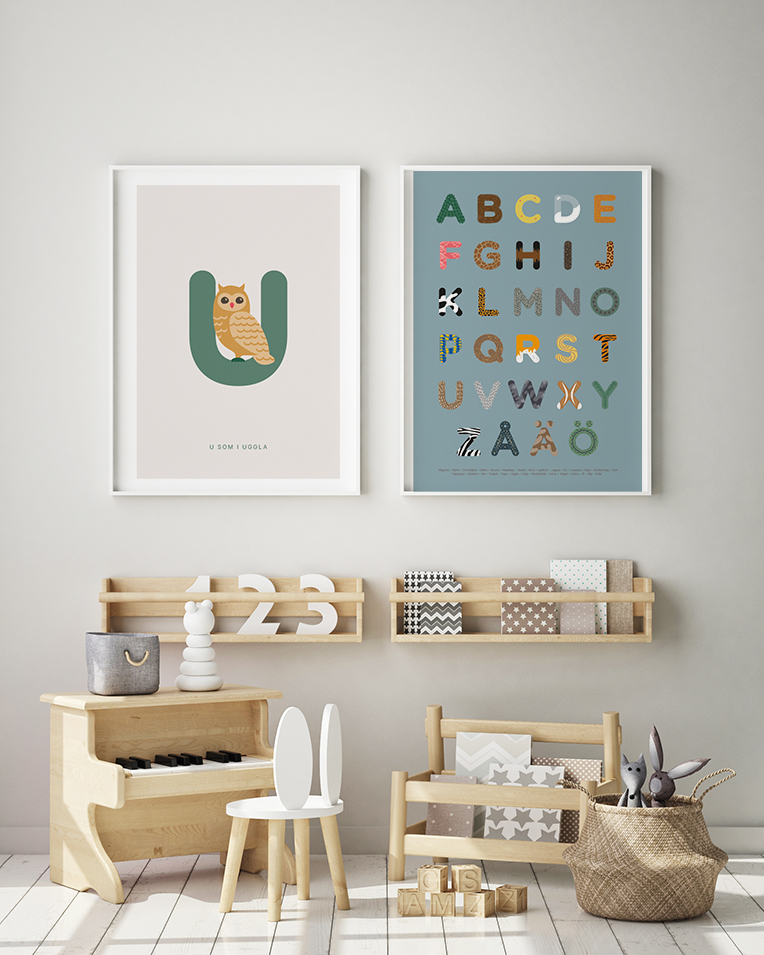 mock up poster frame in children bedroom, Scandinavian style int
