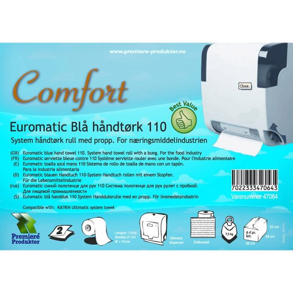Comfort Ecoforce "Euromatic 100" håndtørk BLÅ * krt a 6 rl