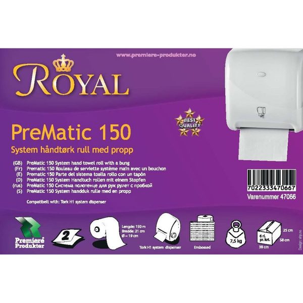 Royal "PreMatic 150" tørkepapir m/propp * krt a 6 rll